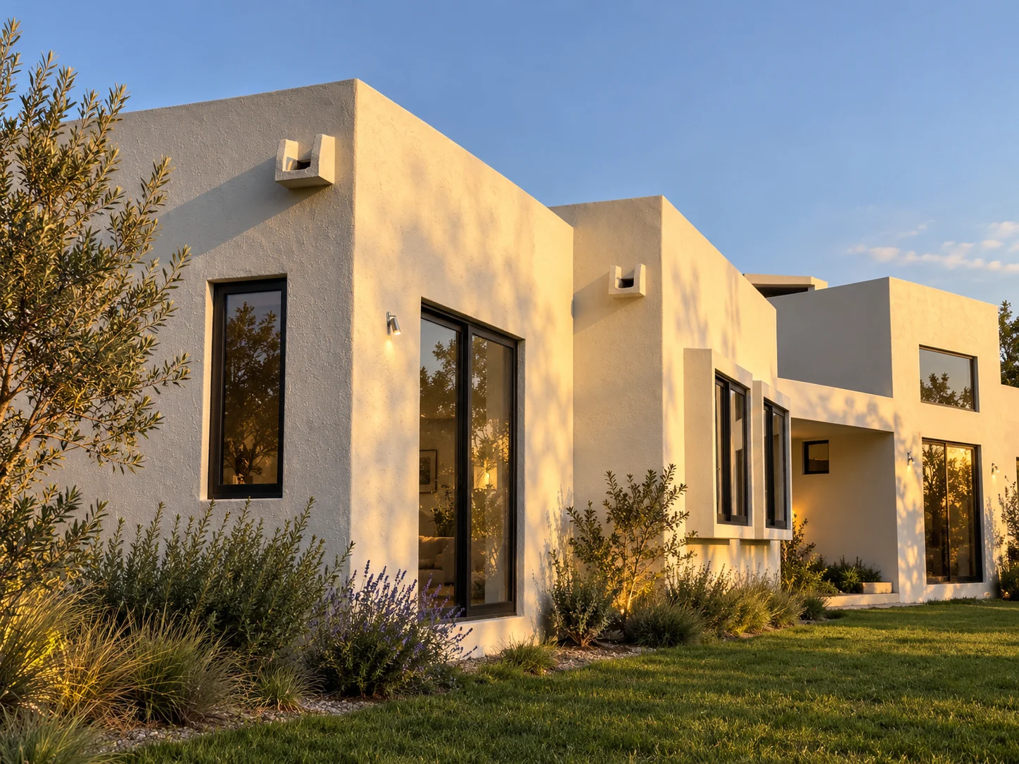 Fotografía residencial ilustrativa — Casa minimalista al atardecer